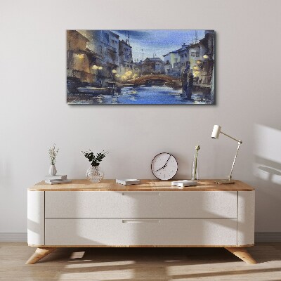 Evening landscape over the water Print on canvas