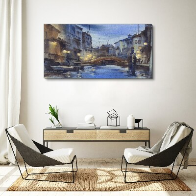 Evening landscape over the water Print on canvas