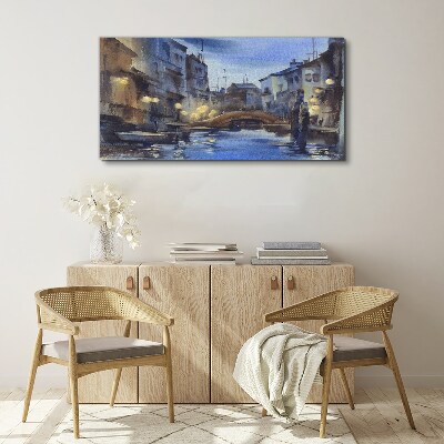 Evening landscape over the water Print on canvas