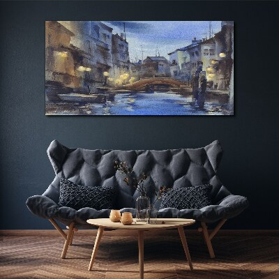 Evening landscape over the water Print on canvas