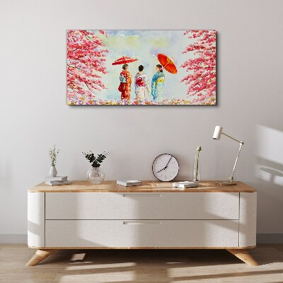 A spring walk under the blooming trees Print on canvas