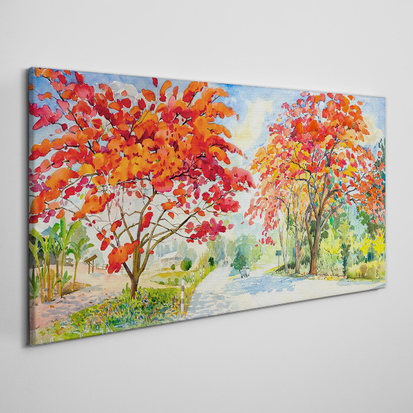 Autumn trees in the color of fire Canvas wall art