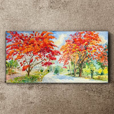 Autumn trees in the color of fire Canvas wall art