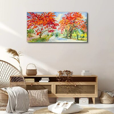 Autumn trees in the color of fire Canvas wall art
