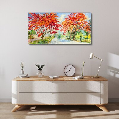 Autumn trees in the color of fire Canvas wall art