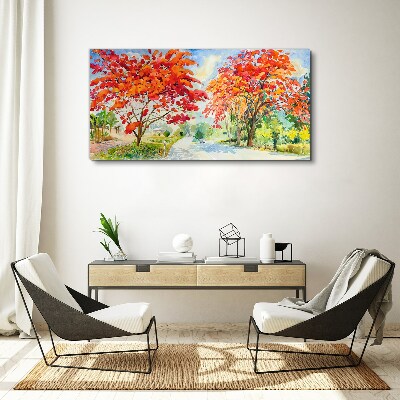 Autumn trees in the color of fire Canvas wall art