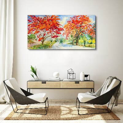 Tree sky flowers road Canvas Wall art