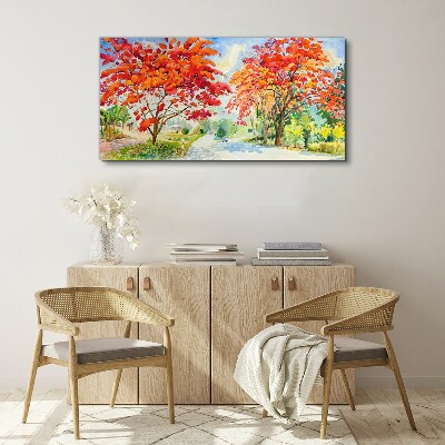 Autumn trees in the color of fire Canvas wall art