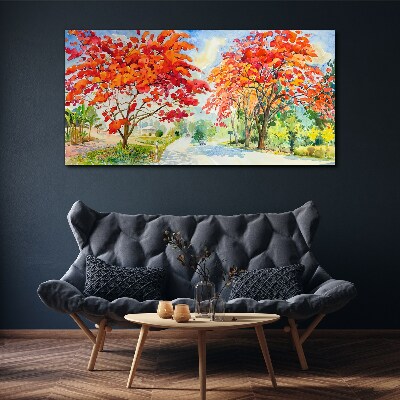 Autumn trees in the color of fire Canvas wall art