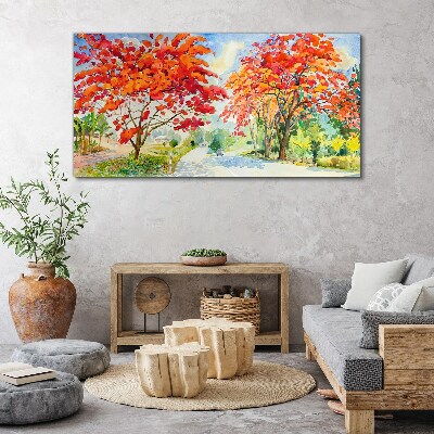 Autumn trees in the color of fire Canvas wall art