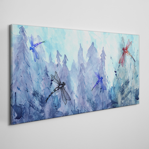 Slender dragonflies in a forest landscape Print on canvas