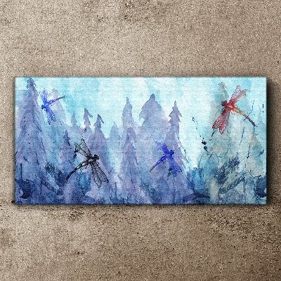 Slender dragonflies in a forest landscape Print on canvas