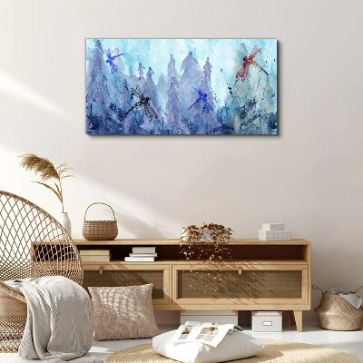 Slender dragonflies in a forest landscape Print on canvas