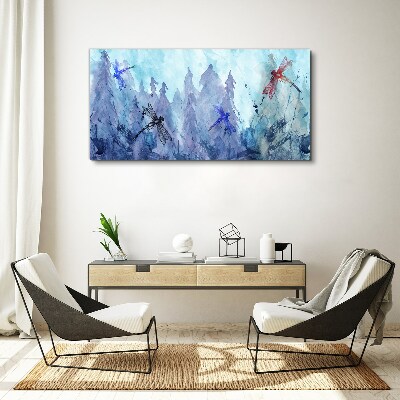Slender dragonflies in a forest landscape Print on canvas