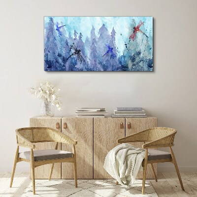 Slender dragonflies in a forest landscape Print on canvas