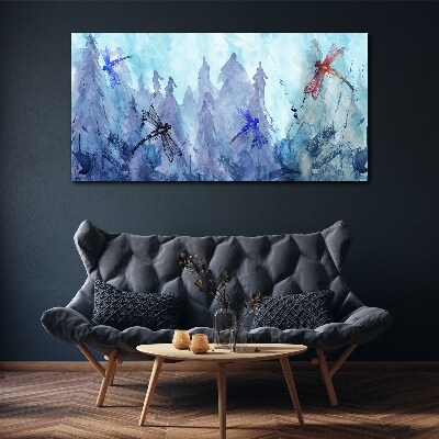 Slender dragonflies in a forest landscape Print on canvas
