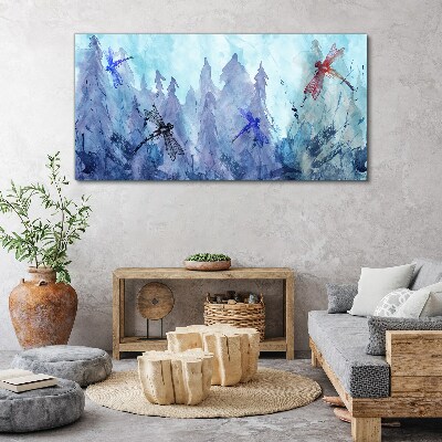 Slender dragonflies in a forest landscape Print on canvas