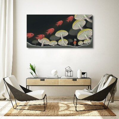 The fantastic world of fish and mushrooms Print on canvas