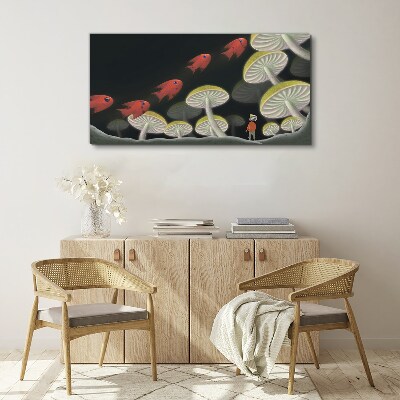 The fantastic world of fish and mushrooms Print on canvas