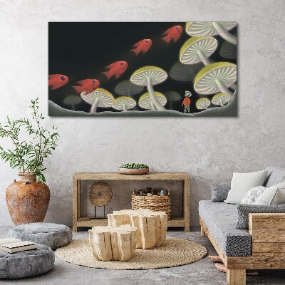 The fantastic world of fish and mushrooms Print on canvas