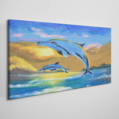 Abstraction dolphins sun Canvas Wall art