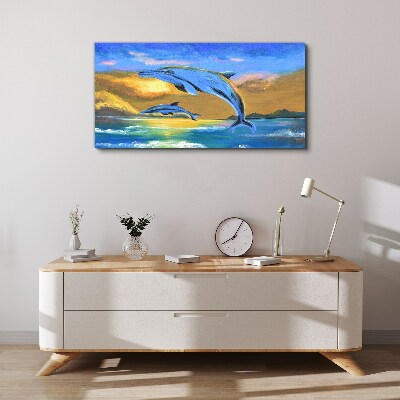Dolphins in the sunset Canvas wall art