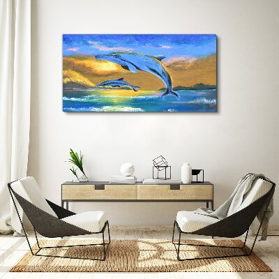 Abstraction dolphins sun Canvas Wall art