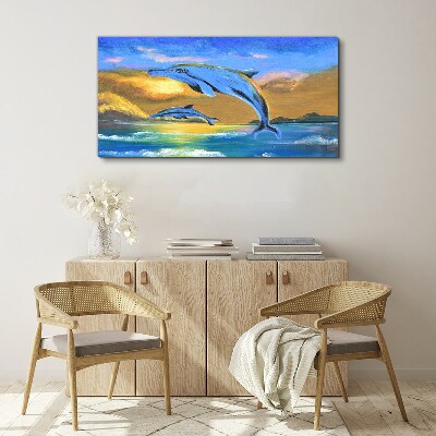 Abstraction dolphins sun Canvas Wall art
