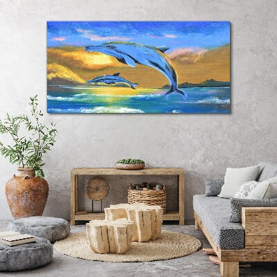 Dolphins in the sunset Canvas wall art