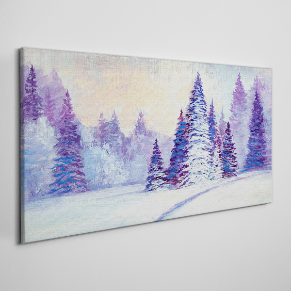 Winter landscape with purple trees Canvas wall art