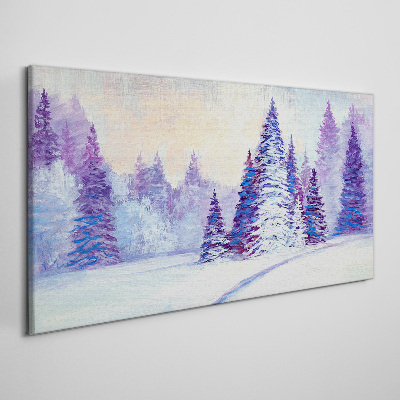 Winter landscape with purple trees Canvas wall art