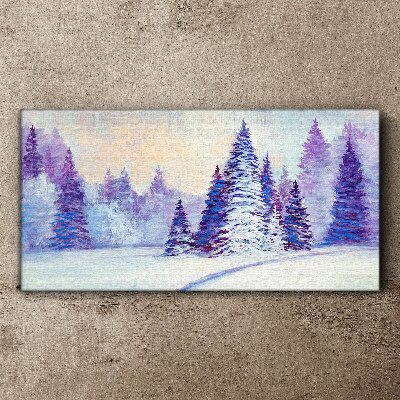Winter landscape with purple trees Canvas wall art
