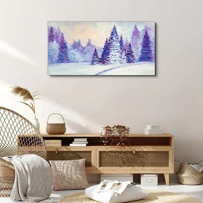 Winter landscape with purple trees Canvas wall art