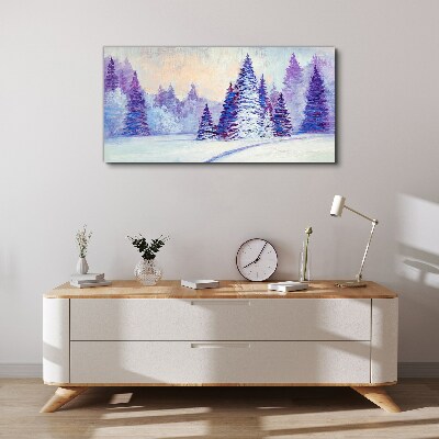 Winter landscape with purple trees Canvas wall art