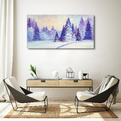 Winter landscape with purple trees Canvas wall art