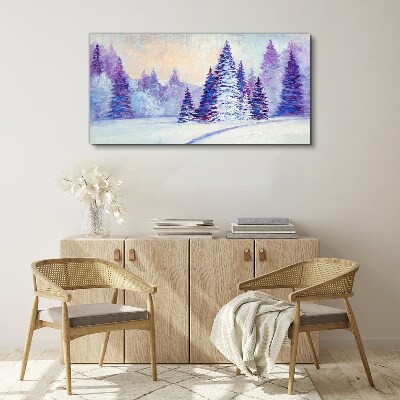 Winter landscape with purple trees Canvas wall art