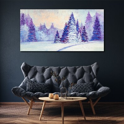 Winter landscape with purple trees Canvas wall art