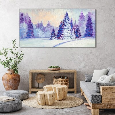 Winter landscape with purple trees Canvas wall art