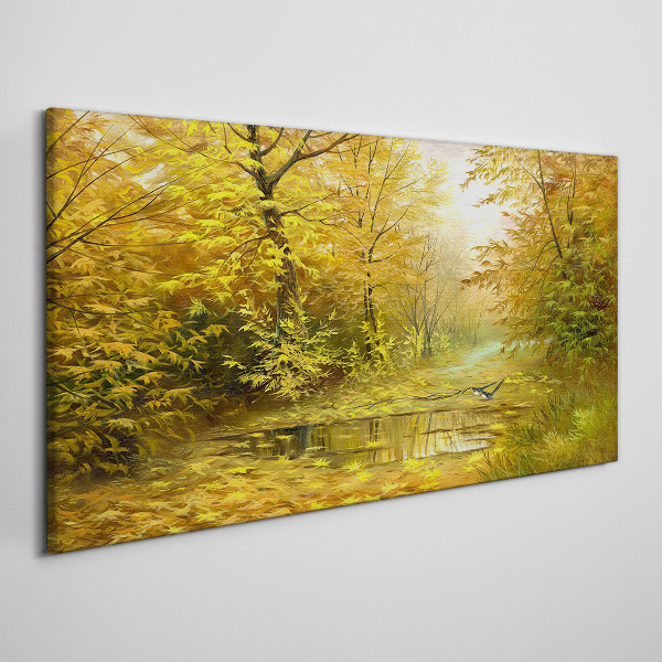 Golden autumn at the pond Canvas wall art