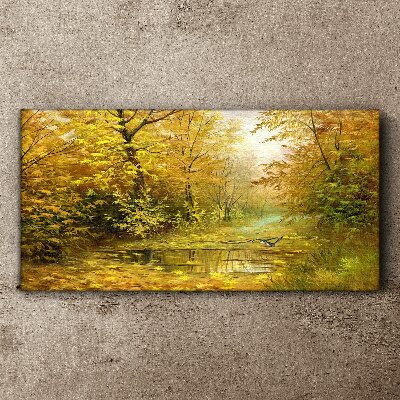 Golden autumn at the pond Canvas wall art