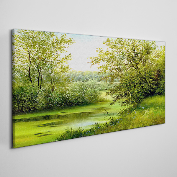Green landscape by the water Print on canvas