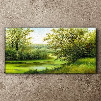 Green landscape by the water Print on canvas