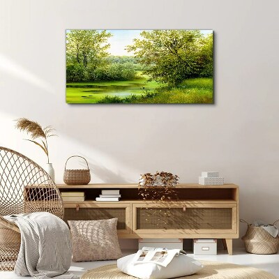 Green landscape by the water Print on canvas