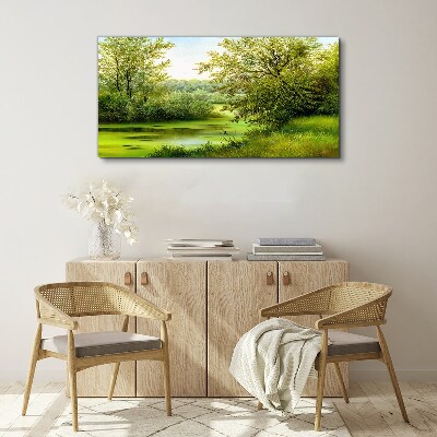 Green landscape by the water Print on canvas