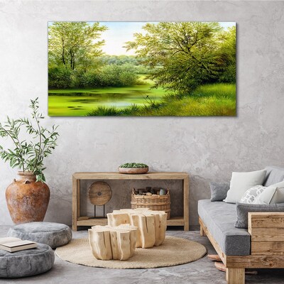 Green landscape by the water Print on canvas