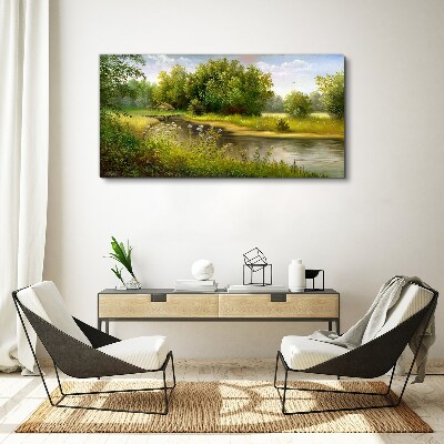 A peaceful landscape by the river Canvas wall art