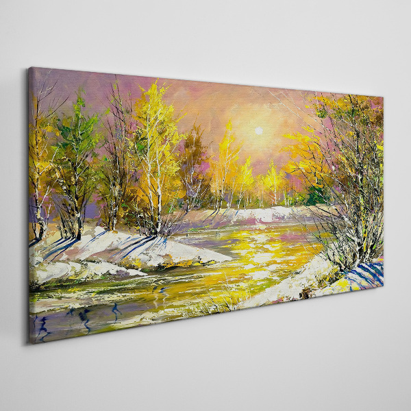 Golden river in the autumn forest Print on canvas