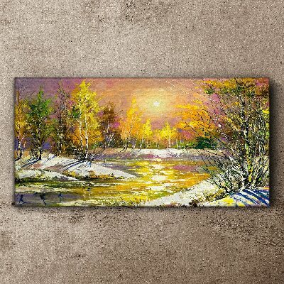 Golden river in the autumn forest Print on canvas