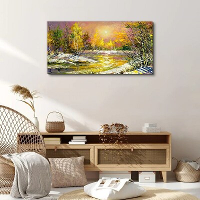 Golden river in the autumn forest Print on canvas