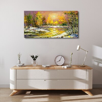 Golden river in the autumn forest Print on canvas